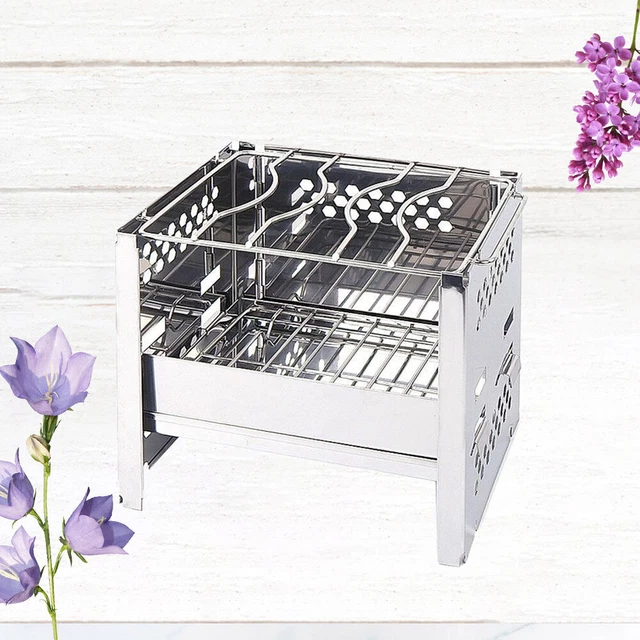 1 pieza mini estufa de leña de acero inoxidable parrilla plegable portátil camping cocina