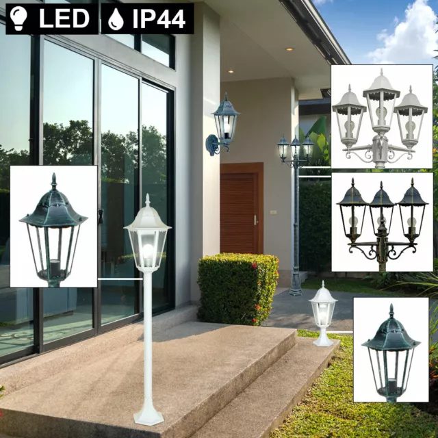 LED ALU Wand Laterne Garten Strahler ALU Sockel Lampe Glas Steh Leuchte Außen