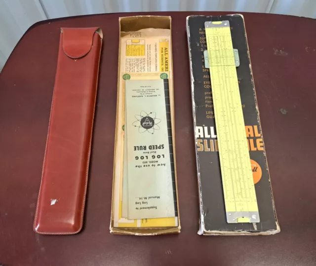 Pickett Model N803-ES Metal Slide Rule Leather Case Original Box Papers