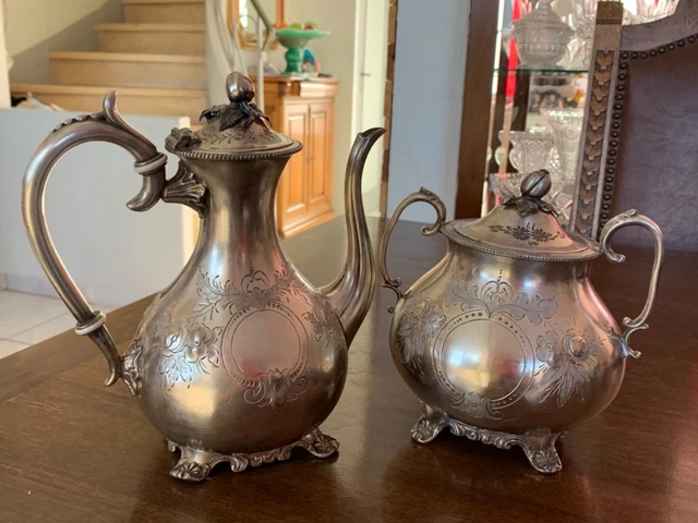 ENSEMBLE CAFETIÈRE SUCRIER Pot à lait METAL ARGENTE vintage EUR 150,00 - PicClick FR