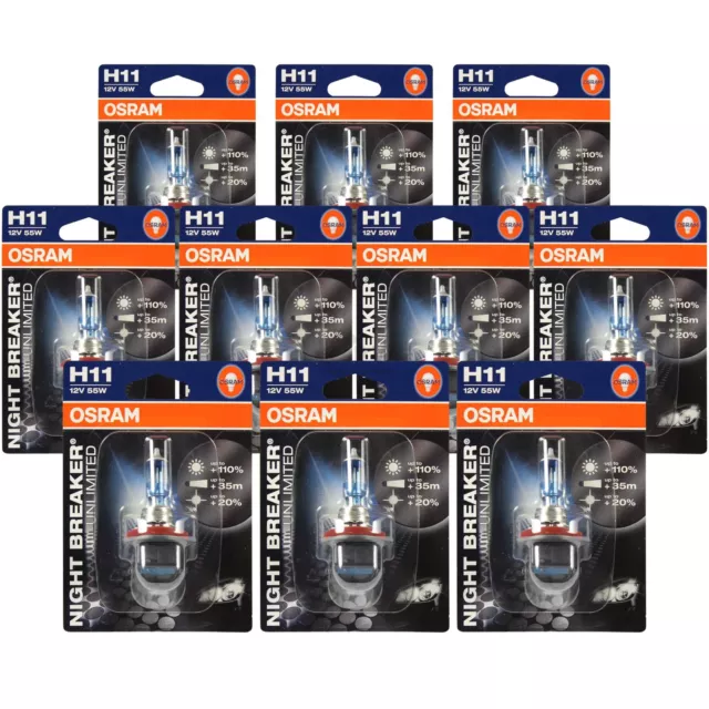 10x Osram Nuit Breaker Illimité H11 12V 55W Douille / Culot PGj19-2