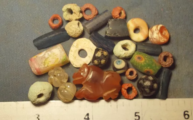 25+ Ancient beads circa 1000 BC- 1700 AD + An Egyptian  zoomorphic amulet