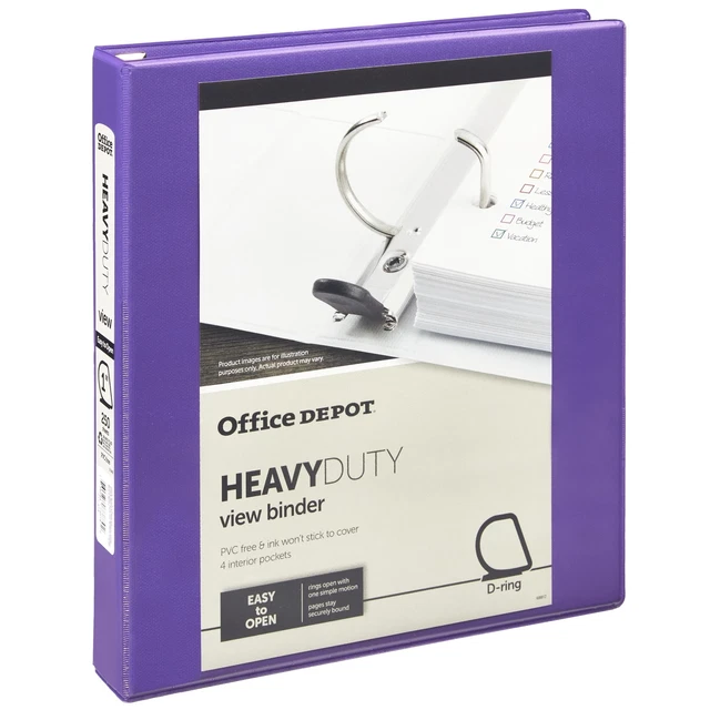 Office Depot Brand Heavy-Duty 1" D-Ring View Binder, Purple