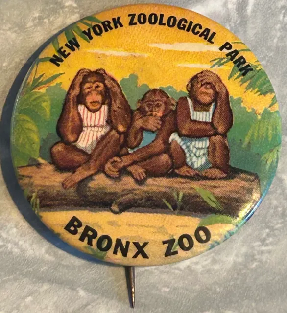 Vintage New York Zoological Park Bronx Zoo Pinback Button Pin Monkeys