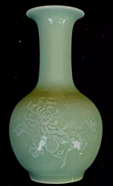 Antique? Chinese Celadon Porcelain Bud Vase Old? Mark Hand Painted Unknown Age
