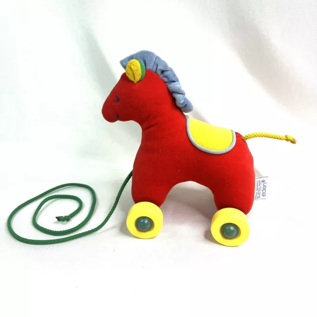 Vintage Eden Horse Plush Stuffed Animal Pull Toy 7 in  Red and Yellow Velour