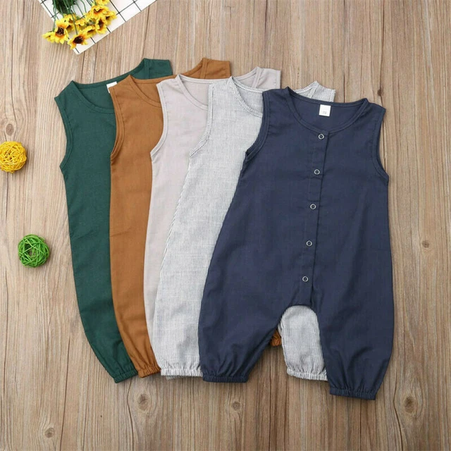 Jumpsuit Bodysuit Clothes Newborn Infant Baby Girl Boy Linen Romper Outfits Gray