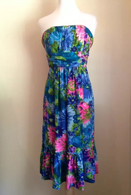 Plenty Frock Tracy Reese Women's Floral Ruffled Strapless Silk Dress Sz 4