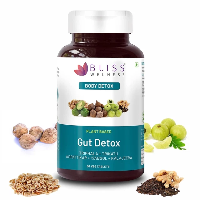 Bliss Welness Gut Detox Trikatu Isabgol Triphala Avipattikar Kalajeera-60tablets