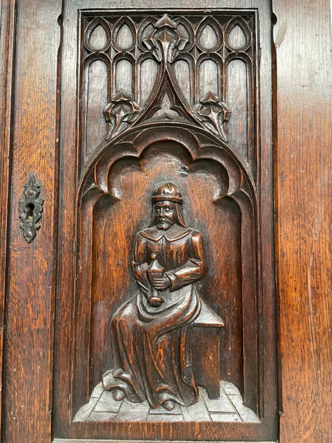 Stunning Gothic Revival Door panel Carved in oak