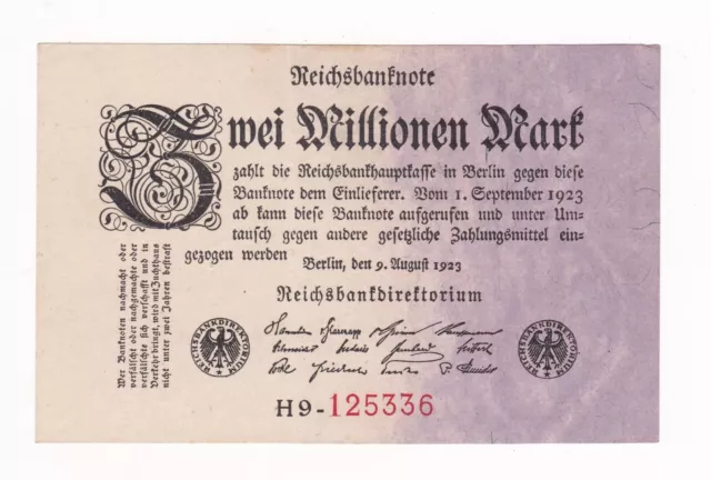 2 Mio. Mark Reichsbanknote Ros. 102b 6 stellig Serie H9