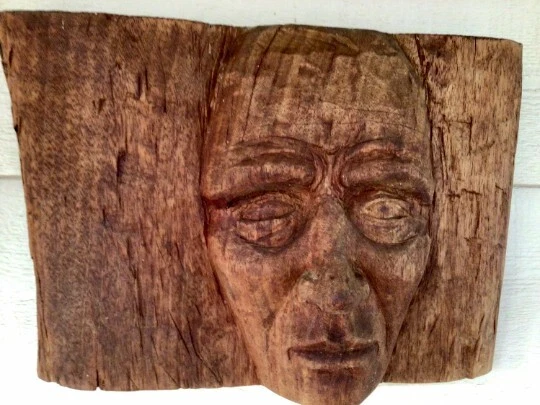 Wood carving Artisan facial carving,primative folk art wall mount,1940's carving