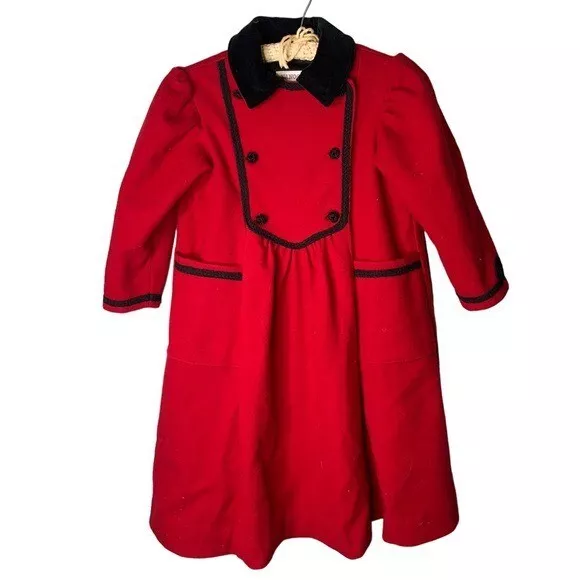 Vintage Nanook 100% Wool Red and Black Trench Coat Girls Size 6X