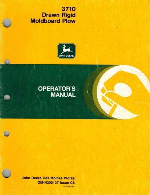 John Deere Operator's Manual for the 3710 Drawn Rigid Moldboard Plow