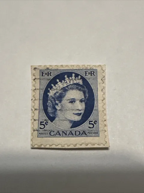 Used NH Canada Queen Elizabeth II Stamp Blue 5c Sc# 341 1954 Free Shipping