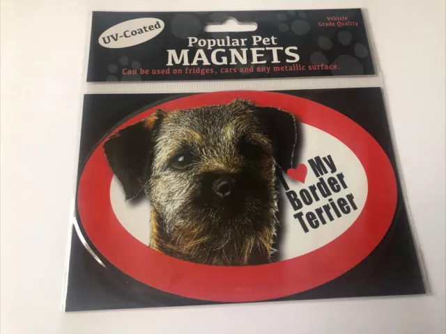 Oval dog breed picture car magnet I love my border terrier.