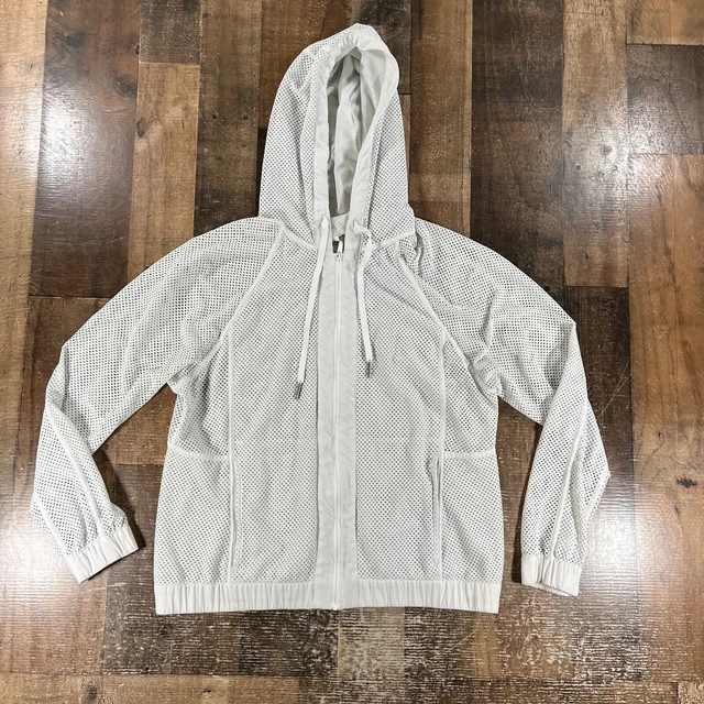 Lululemon Womens Jacket 8 White Mesh on Mesh Full Zip Athletic Hooded Sweater