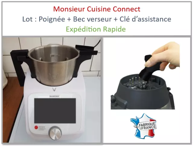 Lot Poignée + Bec verseur + Clé Compatible Monsieur Cuisine Connect Silvercrest