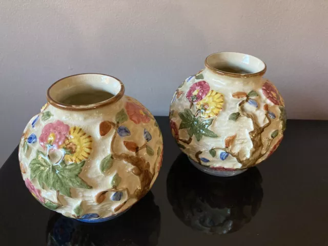 Lovely Pair Of Ceramic Pottery Hand painted RADFORD England INDIAN Tree VASES