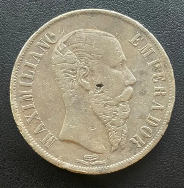 1866-Mo Mexico Empire Maximiliano Silver Peso, KM 388.1, Low Mintage Silver Peso
