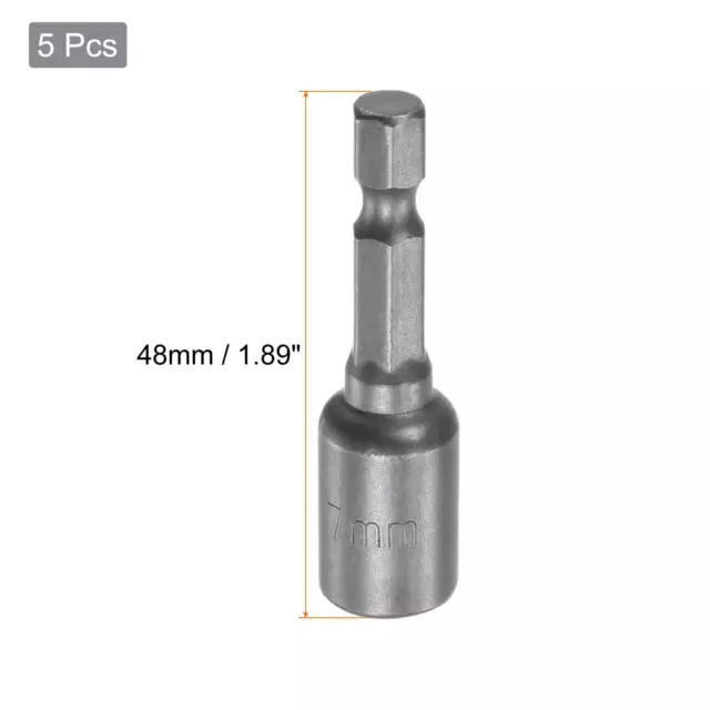 5pcs 1/4" Quick-Change Hex Shank 7mm Magnetic Nut Driver Bit 1.89" Length 3