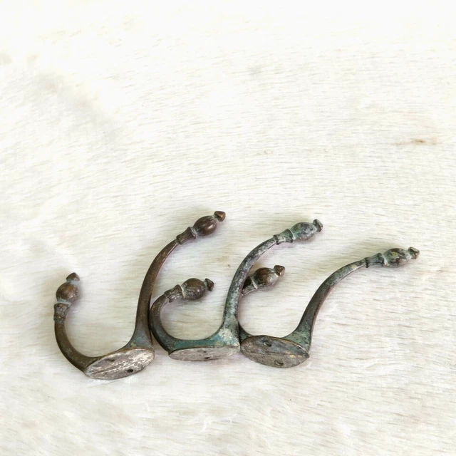 1920 Vintage Brass Wall Hooks Hanger Rich Patina Decorative Collectible 3 Pc 13