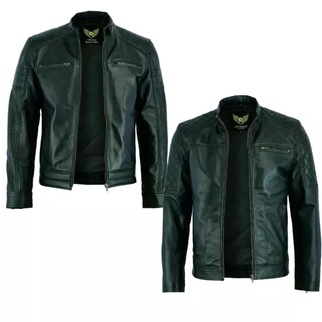 Leatherick Men Real Leather Jacket Black Biker Vintage Retro Cafe Racer Jackets