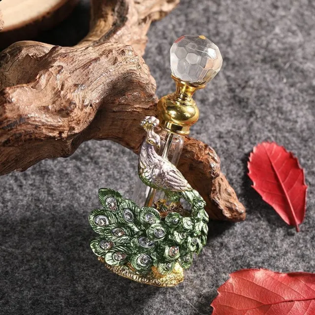 Vintage Ladies Perfume Glass Bottle Refillable Peacock Crystal Metal Empty Gift#
