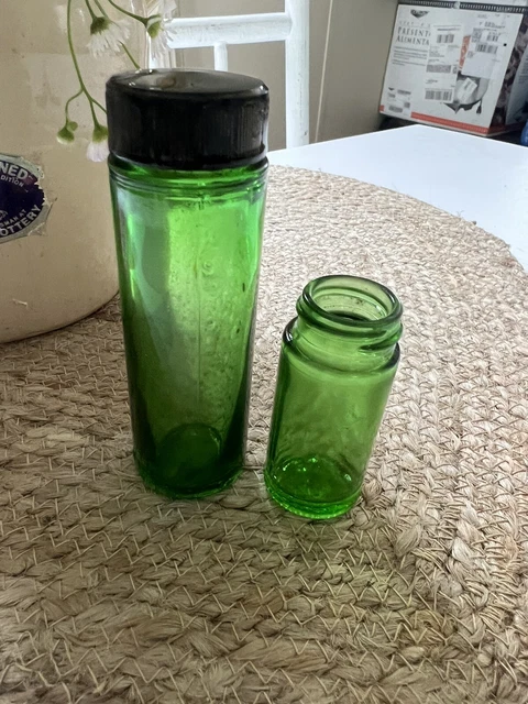 vintage Antique estate  Green  Medicine Apothecary bottles Set of 2