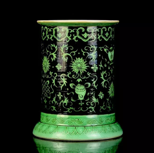 Old Rare Chinese Guangxu Marked Green Glaze Brush Pot (X446)
