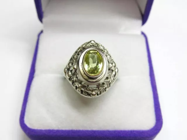 Big Antique Soviet USSR Etched Ring Sterling Silver 875 Citrine Men's Size 7.5