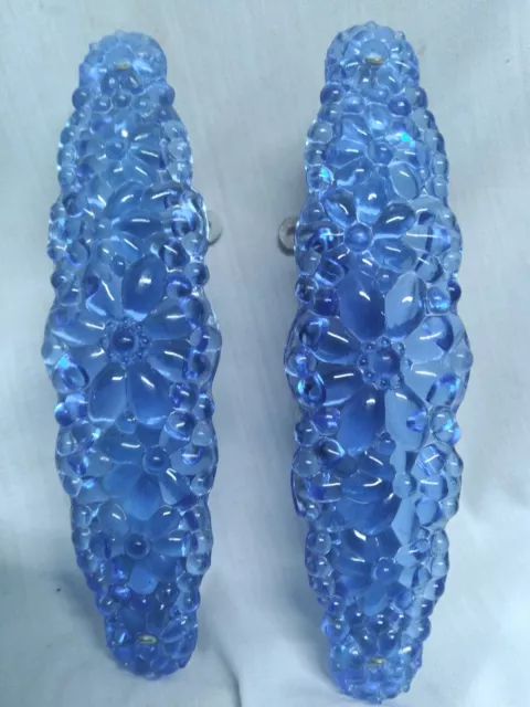 Vintage Sapphire Blue Glass Daisy Curtain Tie Backs Pull Backs 6 x 2 Lot of 2