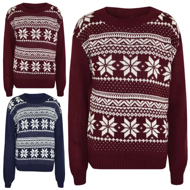 Girls Boys Christmas Jumpers Kids Novelty Snowflake Print Xmas Sweater 5-12 Year