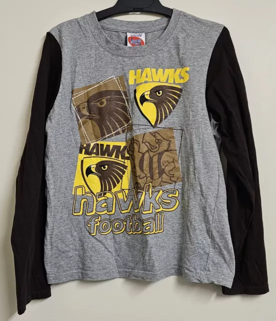 Official AFL Football Hawthorn Hawks Kids Long Sleeve Shirt Size 10 Cotton