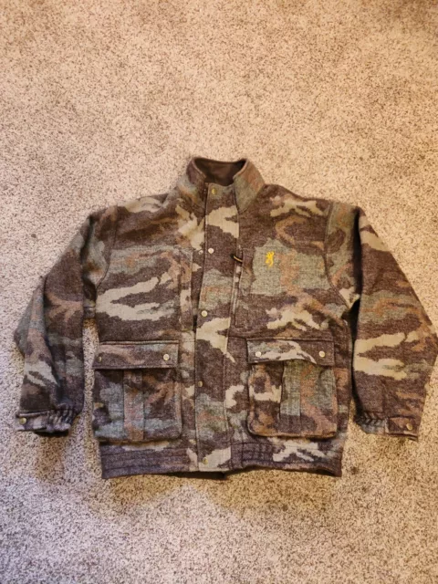 BROWNING Size XL 52/54Wool Mens Camouflage Full Zip Lined Hunting Field Jacket