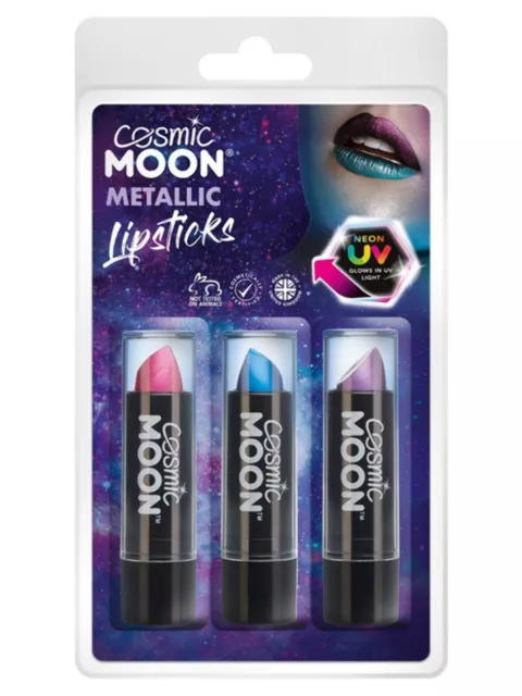 Cosmic Moon Metallic UV Glow Festival Make Up Costume Pink Blue Purple Lipstick