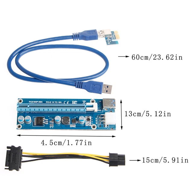 PCI-E for  1x To 16x Card Extension Port Adapter USB 3.0 Power Cable Easy