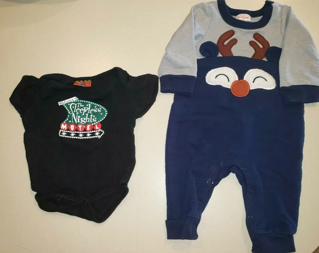baby boy DEER CHRISTMAS ROMPER 1 PC 0-3 MONTH SILENT NIGHT MOTEL SNAP BOTTOM TEE