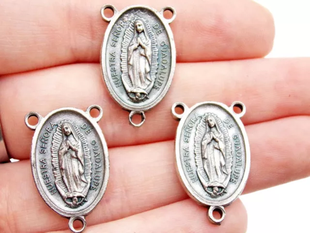 Silver Tone Lot of 3 Our Lady Guadalupe Pendant Medal Rosary Centerpiece 1 In