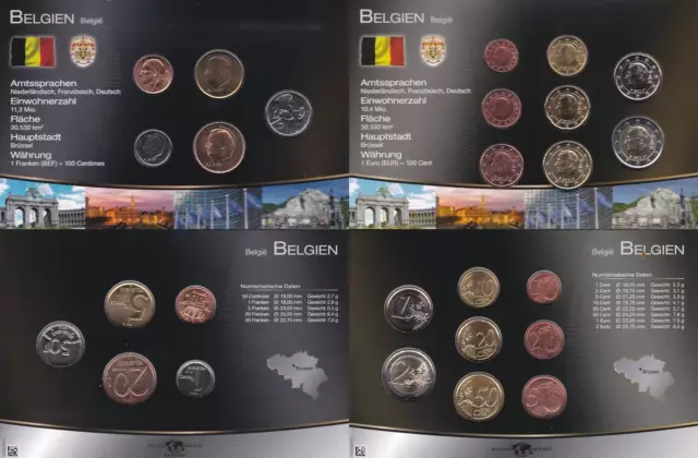 18x Kursmünzensatz 9x vor/ 9x nach Euro-Einführung, unc. im Blister+Sammelordner