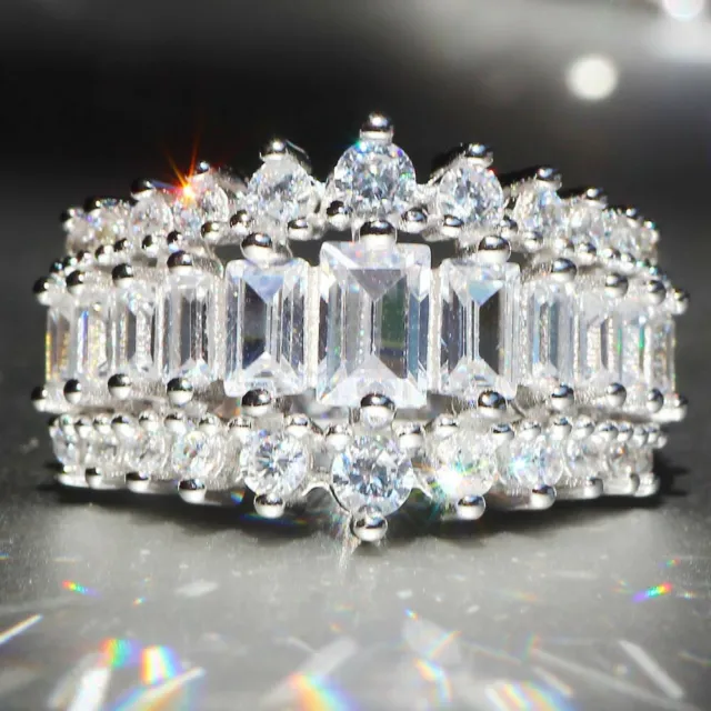 Luxus 925 Silber Gefüllter Ring Damen Hochzeit Sprkly Kubik Zirkon Ring Gr. 6-10