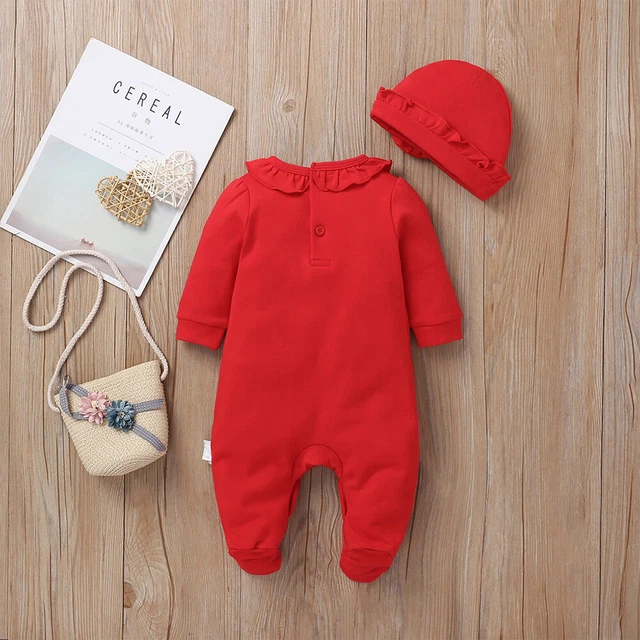 Newborn Baby Girls Ruffle Footie Romper Jumpsuit Bodysuit Hat Clothes Outfit Set 11