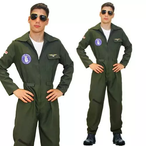 80s Gun Aviator Costume Top Shot Pilot Flying Uniform 80s Mens Fancy Dress 1980s