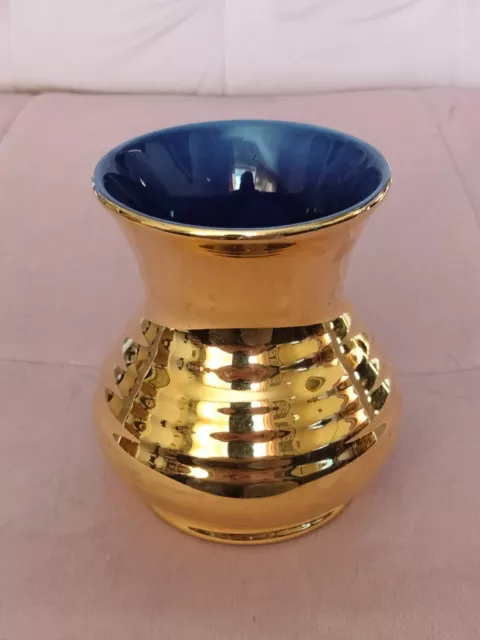 Gold Urn Posy Vase  With Blue Interior Studio Braunton Devon Pottery