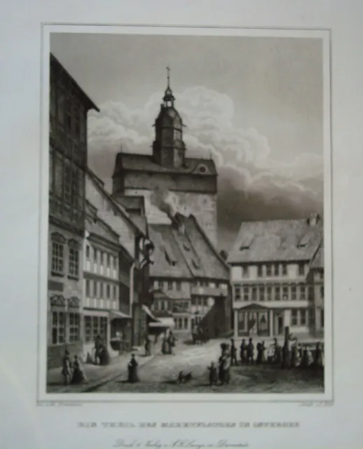 Osterrode Harz Marktplatz echter alter  Stahlstich 1844