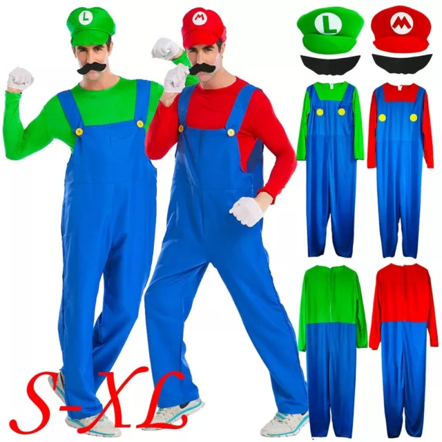 Hommes Femme Super Mario Luigi Déguisement Bros Halloween Cosplay Costume Tenues