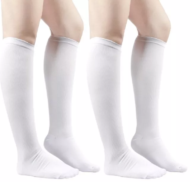 Compression Socks Calf Foot Knee Pain Relief Support Stockings White L/XL 2 Pair