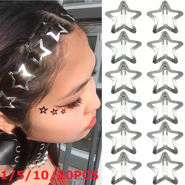 4-20x Y2K Metal Star Hair Clips Snap Hair Barrettes Star Hair Accessories UK