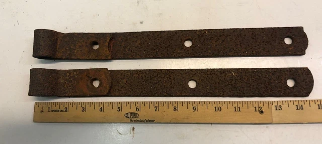Pair Vintage 15'' Farm Barn Door Gate Strap Hinges Great Old Patina