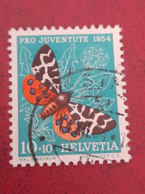 1954 Svizzera Helvetia Pro Juventute Farfalle La Caia n 554 c 10 + 10 usato